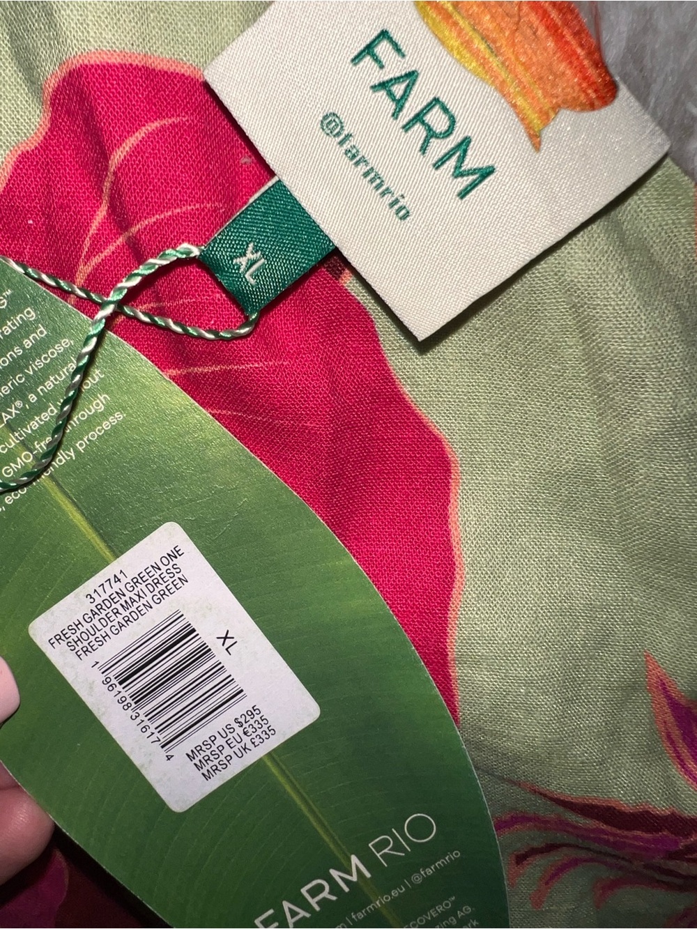 FARM Rio Green Maxi Dress with Hot Pink Floral Accent - Picture 4 of 4